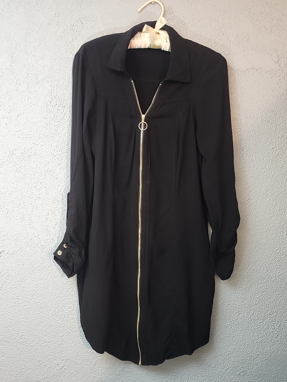 Guess Black Long-Sleeve Zip-Front Shirt Dress